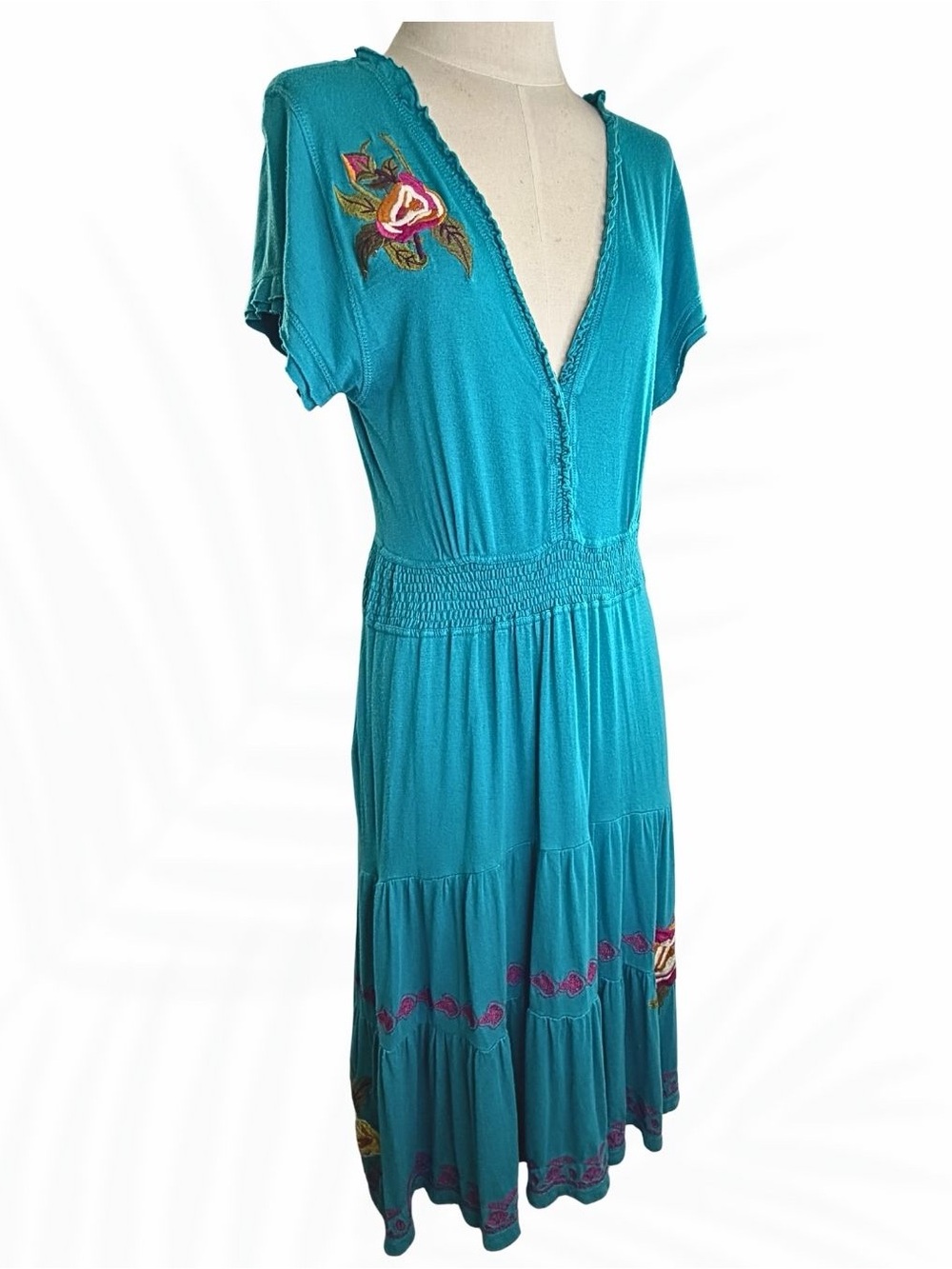 Caite Turquoise Embroidered Maxi Dress size Small